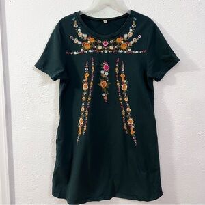 Jardin deep green floral embroidery tunic dress